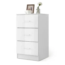Northix Byråer>Sängbord med 3 lådor högblankt nattduksbord 37,1 x 34,2 x 66,5 cm vit