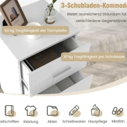 Northix Byråer>Sängbord med 3 lådor högblankt nattduksbord 37,1 x 34,2 x 66,5 cm vit