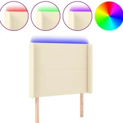 vidaXL Sängar>Sänggavel LED gräddvit 83x16x118/128 cm konstläder