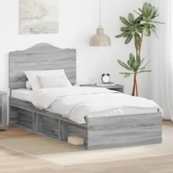 vidaXL Sängar>Sängram med huvudgavel Grå Sonoma 100 x 200 cm Massiv furu