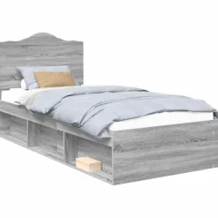 vidaXL Sängar>Sängram med huvudgavel Grå Sonoma 100 x 200 cm Massiv furu