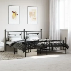 vidaXL Sängar>Sängram med huvudgavel och fotgavel svart metall 183x213 cm