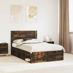 vidaXL Sängar>Sängram med huvudgavel Rökt ek 120 x 200 cm Massiv furu