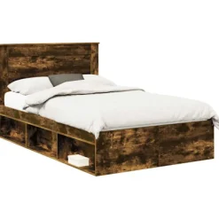 vidaXL Sängar>Sängram med huvudgavel Rökt ek 120 x 200 cm Massiv furu