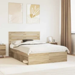 vidaXL Sängar>Sängram med huvudgavel Sonoma 140 x 200 cm Massiv furu
