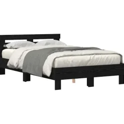 vidaXL Sängar>Sängram med huvudgavel Svart ek 135 x 190 cm Konstruerat trä