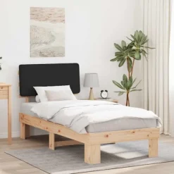 vidaXL Sängar>Sängram med Klädd Huvudgavel Svart 90 x 200 cm Massiv furu