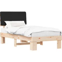 vidaXL Sängar>Sängram med Klädd Huvudgavel Svart 90 x 200 cm Massiv furu