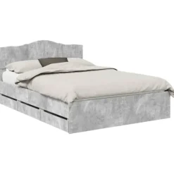 vidaXL Sängar>Sängram med låda Betonggrå 140 x 200 cm Ingenjörsträ