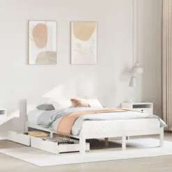 vidaXL Sängar>Sängram med lådor vit 160x200 cm massiv furu