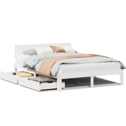vidaXL Sängar>Sängram med lådor vit 160x200 cm massiv furu