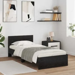 vidaXL Sängar>Sängram med LED -remsljus Svart Ek 90 x 200 cm Konstruerat trä