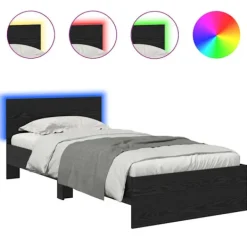 vidaXL Sängar>Sängram med LED -remsljus Svart Ek 90 x 200 cm Konstruerat trä
