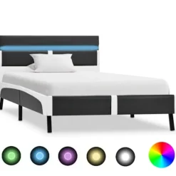 vidaXL Sängar>Sängram med LEDs utan madrass grå konstläder 90x200 cm