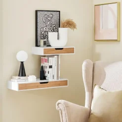 SoBuy Hyllor>Hylla med låda med 1 låda i träfärg 40x24.5x8cm, modern FRG92-WN