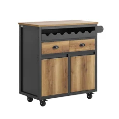 SoBuy Köksö>Köksö med 1 låda i svart 89.5x40x87.5cm, industriell FKW122-SCH