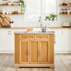 SoBuy Köksö>Köksö med 2 lådor i träfärg 107x71x92.5cm, funktionell FKW130-N