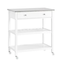 SoBuy Köksö>Köksö med 2 lådor i vit 81x45x90cm, modern FKW47-II-W
