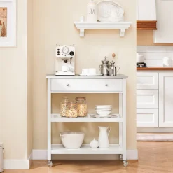 SoBuy Köksö>Köksö med 2 lådor i vit 81x45x90cm, modern FKW47-II-W