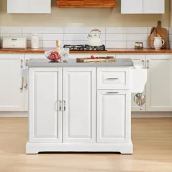 SoBuy Köksö>Köksö med 2 lådor i vit 129x71x91cm, modern FKW128-ST