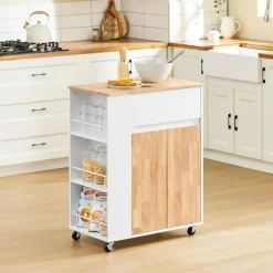 SoBuy Köksö>Köksvagn med 1 låda i träfärg 70x40x90cm, funktionell FKW132-WN