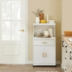 SoBuy Köksö>Köksvagn med 1 låda i vit 61x39.5x119cm, modern FSB12-W