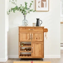 SoBuy Köksö>Köksvagn med 1 låda i naturlig 75x38x86cm, vintage FKW45-N