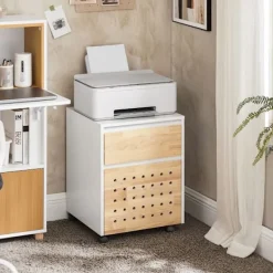 SoBuy Kontorsmöbler>Kontorsmöbel med 2 lådor i träfärg 45x45x59cm, modern ASK06-WN