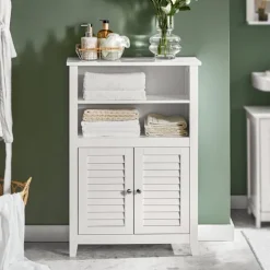 SoBuy Skåp>Lågt badrumsskåp med 2 dörrar i vitt 60x25.5x90cm, klassisk BZR13-W