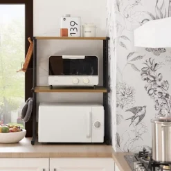 SoBuy Hyllor>Mikrovågsugnshållare med 3 hyllor i mörkbrun 52x35x71.5cm, industriell KCR08-PF