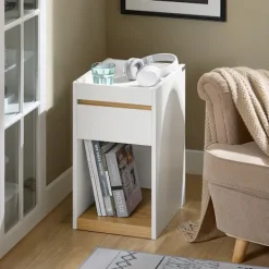 SoBuy Sängar>Nattbord med 1 låda i vitt 30x35x55cm, modern FBT137-W