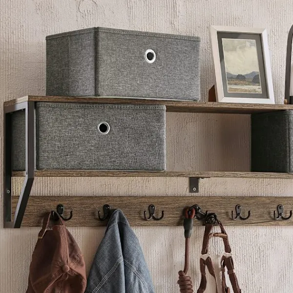 SoBuy Hyllor>Väggmonterad klädhängare med 1 hylla i träfärg 100x30x20cm, industriell FHK26-N