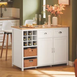 SoBuy Köksö>vit köksö med 2 korgar och 1 barbord 120x60x90cm, modern KNL05-W