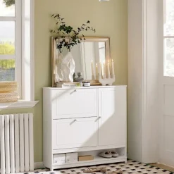 SoBuy Skåp>vit skåp för skor med 2 dörrar 102x24x96cm, modern FSR114-W