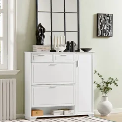 SoBuy Skåp>vit skåp för skor med 1 låda 120x26x110cm, modern FSR104-W