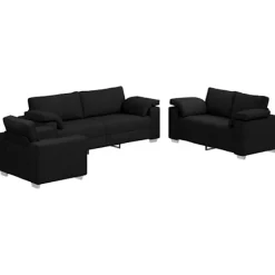 vidaXL Soffor>Soffa 3 pcs Svart Linnenblandad tyg