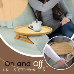 Småbord>Soffa Clip Bricka, Portabelt Bord, Soffa Armstöd Bricka, Naturlig Bambu Armstöd Bricka, Clip Bricka för Att Äta och Dricka