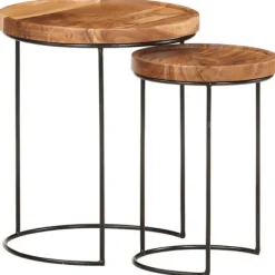 vidaXL Soffbord>Soffbord 2 delar massivt akaciaträ och stål