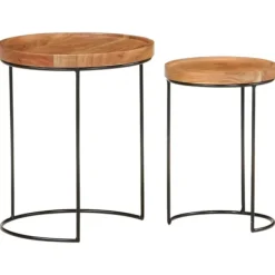 vidaXL Soffbord>Soffbord 2 delar massivt akaciaträ och stål