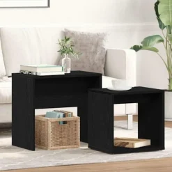 vidaXL Småbord>Soffbord 2 delar svart ek konstruerat trä