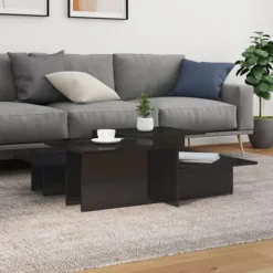 vidaXL Soffbord>Soffbord 2 delar svart högglans konstruerat trä