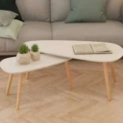 vidaXL Soffbord>Soffbord 2 st massiv furu vit