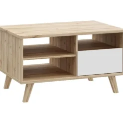 AUCUNE Soffbord>Soffbord - VANKKA - Rektangulärt - Ek / Mattvit - Träben - 90 x 60 x 51,8 cm