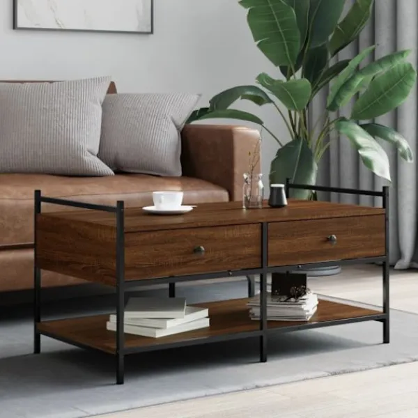 vidaXL Soffbord>Soffbord brun ek 99x50x50 cm konstruerat trä