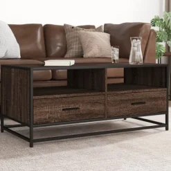 vidaXL Soffbord>Soffbord brun ek 100x50x45 cm konstruerat trä och metall