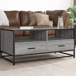 vidaXL Soffbord>Soffbord grå sonoma 100x50x45 cm konstruerat trä och metall