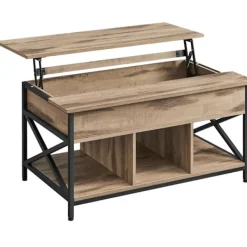 Pavil Soffbord>Soffbord, Höj- Och Sänkbart Vardagsrumsbord, Soffbord, Öppet Och Dolt Förvaringsutrymme, X-stag, 60 X 100 X (48-62) Cm, Kamelbrun/svart