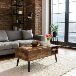 Northix Soffbord>Soffbord med dold förvaring – Lyftbar topp, industriell design