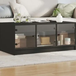 vidaXL Tv-Bänkar>Soffbord med glasdörrar svart 102x50x42 cm