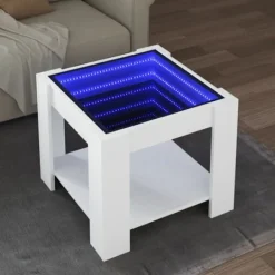 vidaXL Soffbord>Soffbord med LEDs vit 53x53x45 cm konstruerat trä
